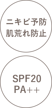 ニキビ予防・肌荒れ防止、SPF20 PA++